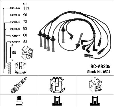 RC-AR205  NGK Komplet vodova paljenja